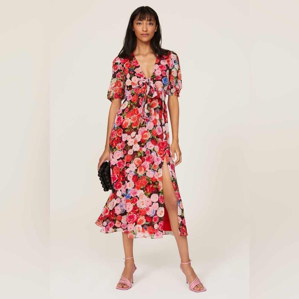 MAC DUGGAL Leena Floral Maxi Dress With Slit Sz 2